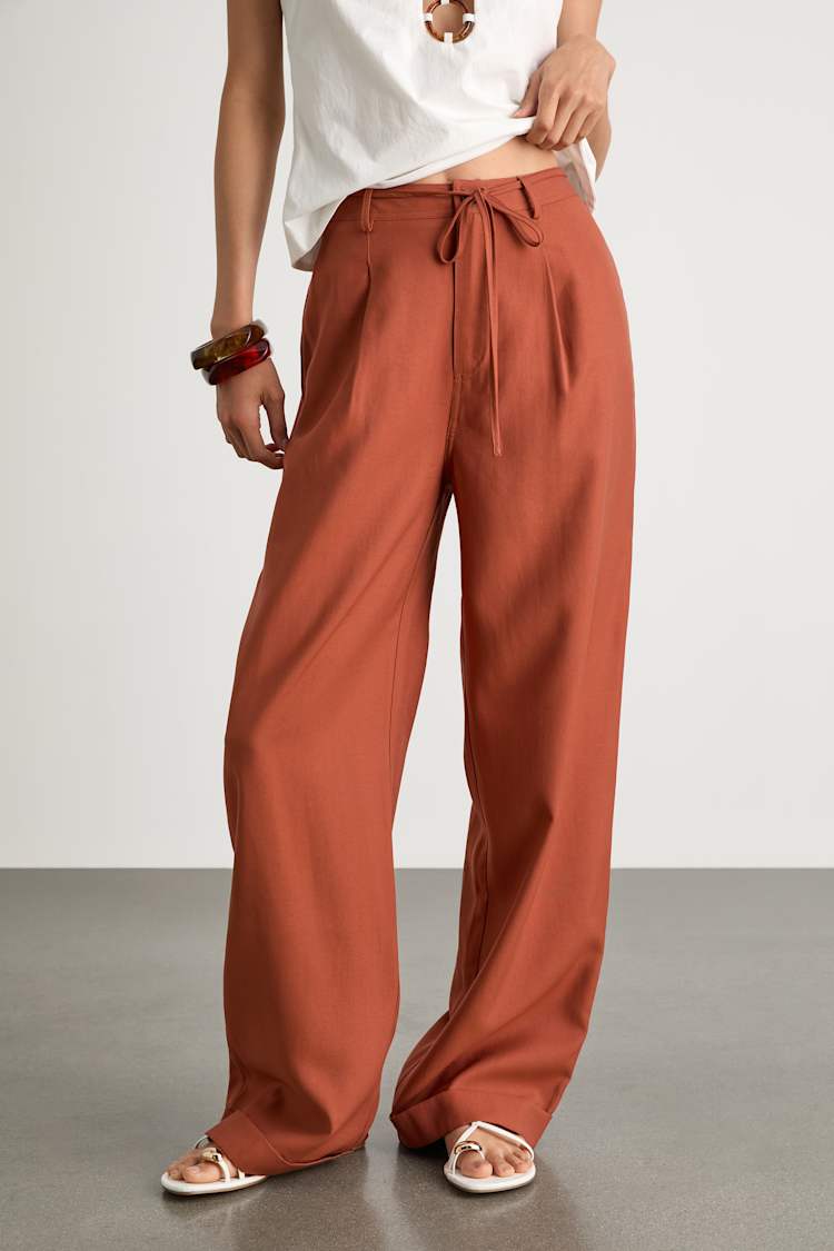 Bowen Rust Orange High-Rise Wide-Leg Trouser Pants