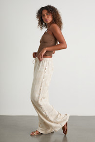 Cessa Brushed Beige Seashell Drawstring Wide-Leg Pants 1