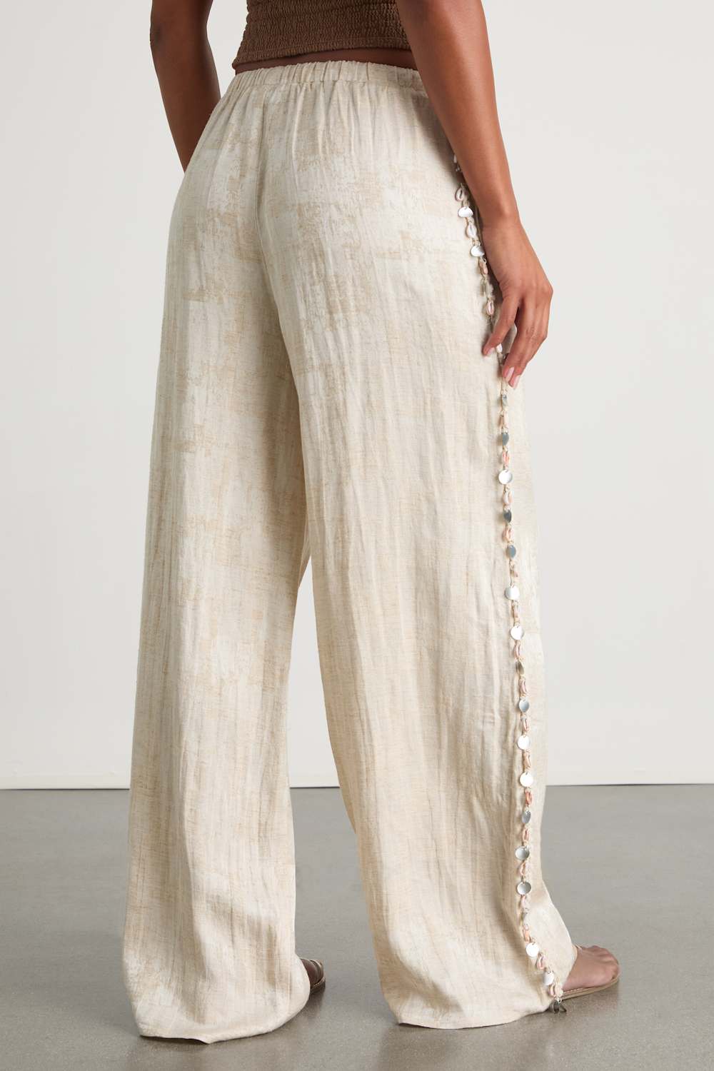 Cessa Brushed Beige Seashell Drawstring Wide-Leg Pants