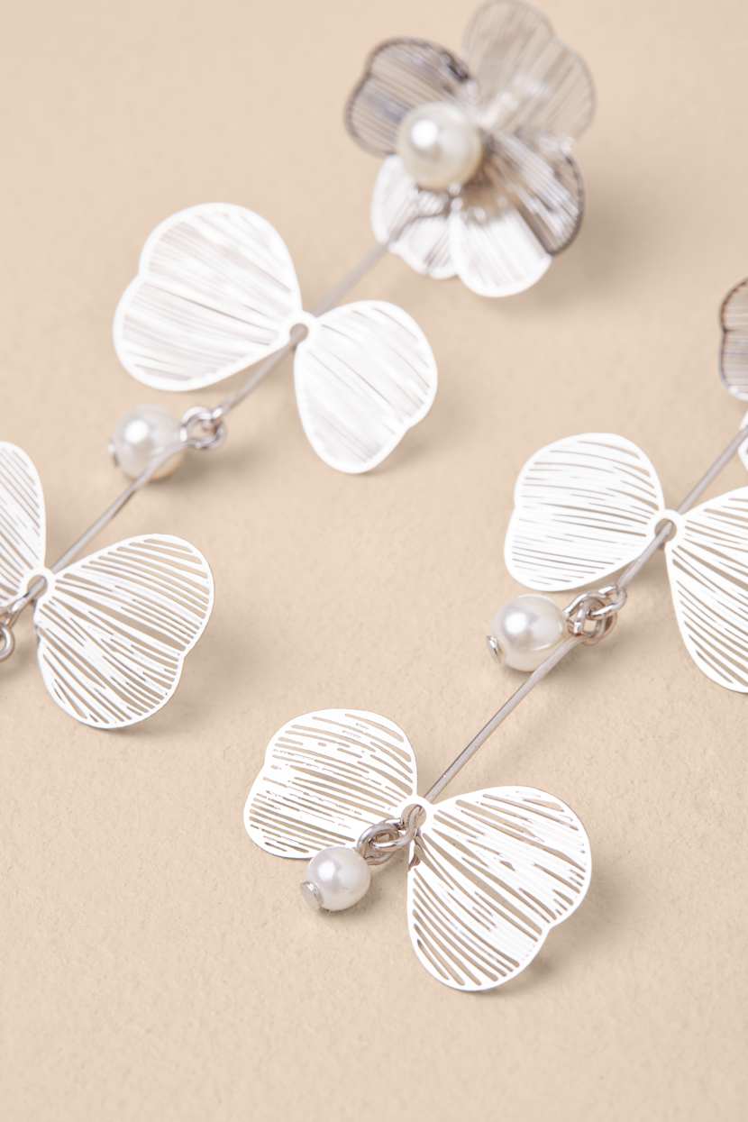 Caprina Silver Floral Pearl Drop Earrings