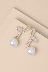 Sherin Gold Rhinestone Pearl Drop Earrings 2