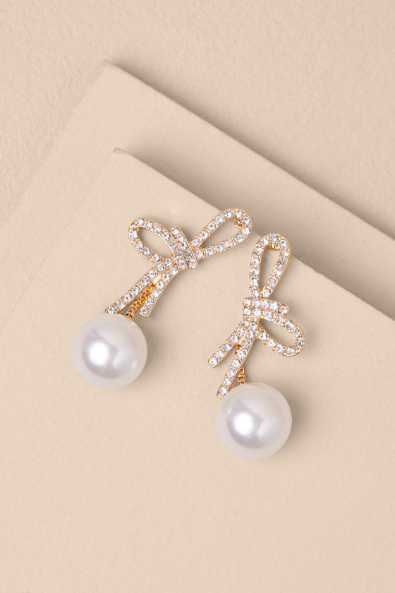 Sherin Gold Rhinestone Pearl Drop Earrings 2