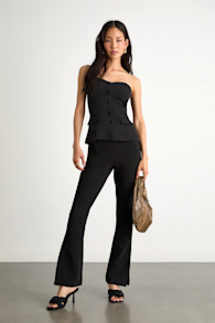 Rinely Black Low-Rise Split Flare Pants 1