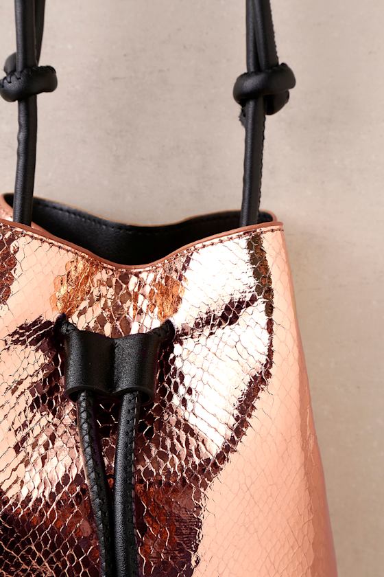 Chic Rose Gold Purse Bucket Bag Snake Print Bag