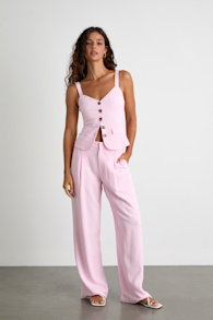Tawny Light Pink Mid-Rise Straight Leg Pants 1