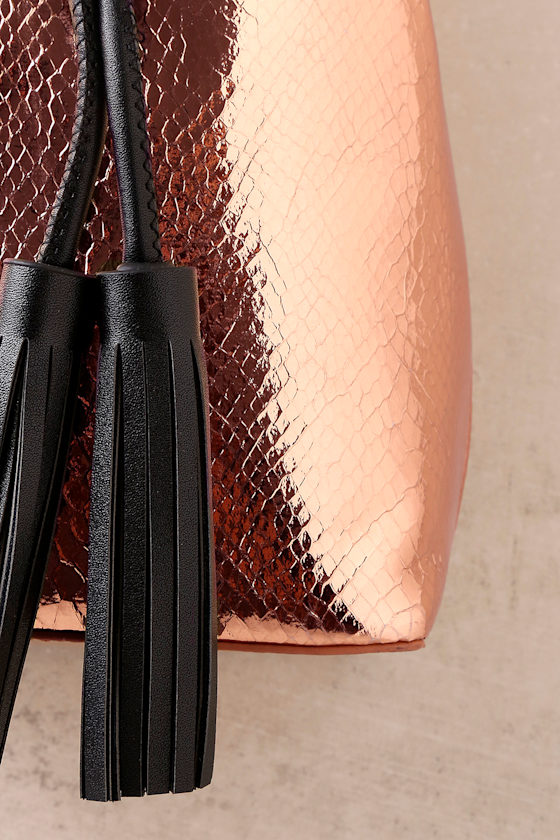 Chic Rose Gold Purse Bucket Bag Snake Print Bag