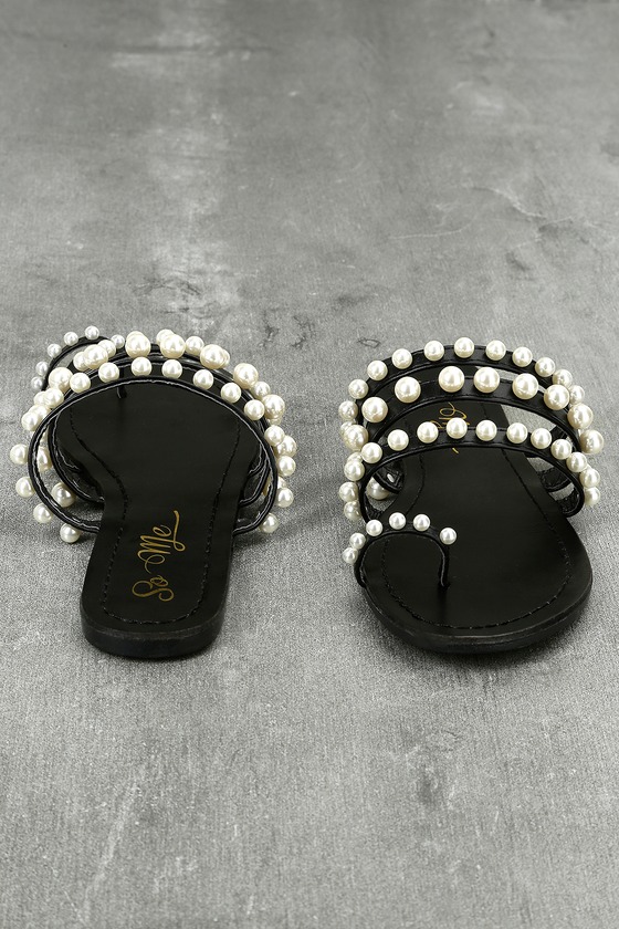 Black slides with best sale pearls