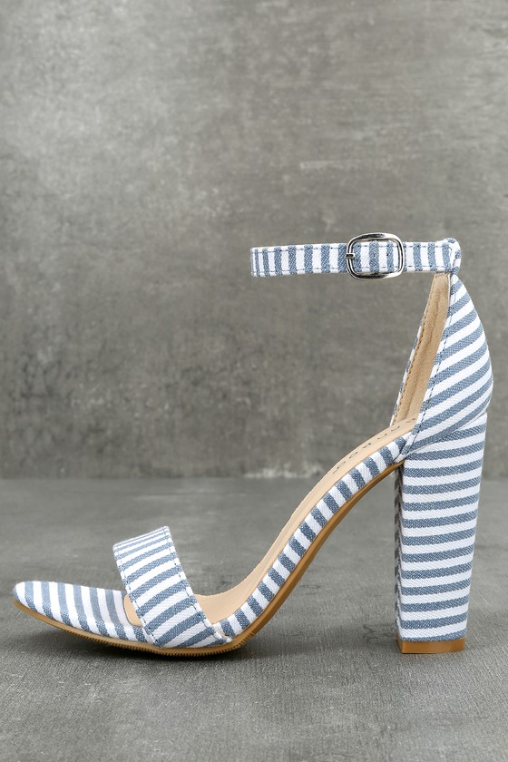 blue and white striped pumps