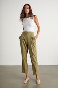 Sophisticated Company Olive Linen Straight Leg Trousers 1