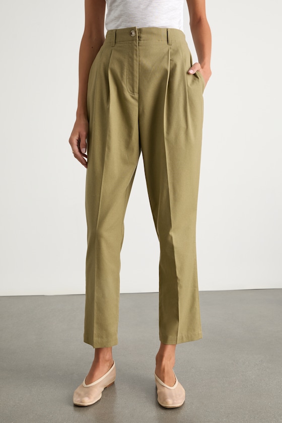 Sophisticated Company Olive Linen Straight Leg Trousers 2
