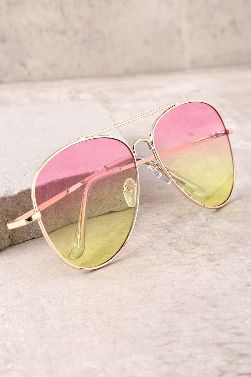 Classic Gold and Pink Aviators - Ombre Sunglasses - Lulus display picture 3
