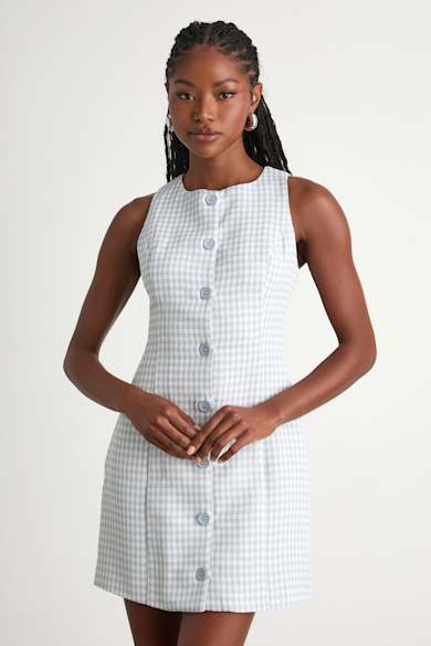 sachin and babi light blue dress Holiday Party Plaid Midi Dress Red / L main image 1