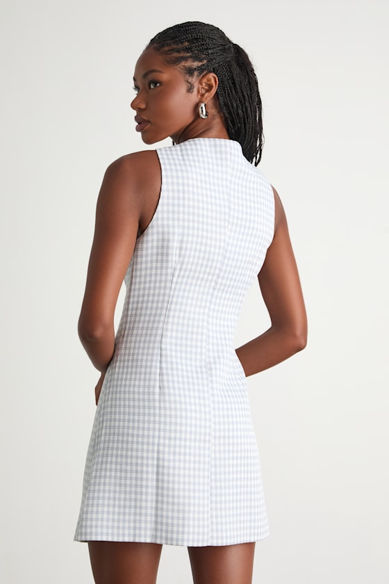 Aloriana Light Blue Gingham Tweed Button-Front Mini Dress 2