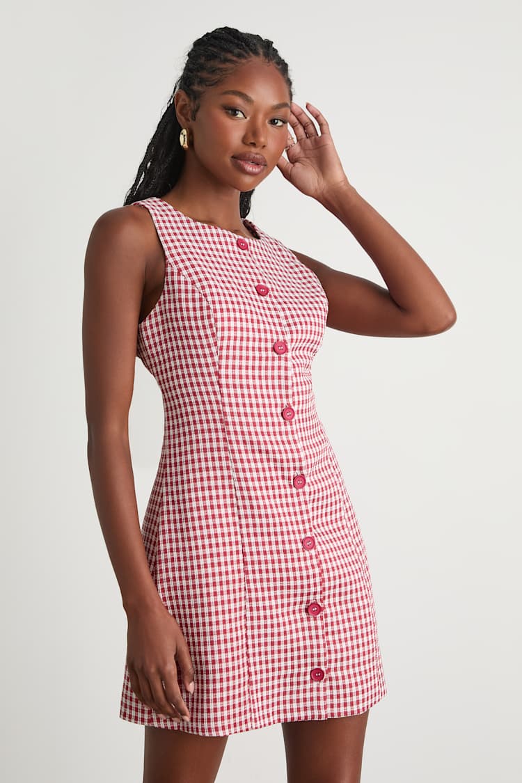 knee length dresses for ladies Women's Flossie Mini Dress in Red Gingham, M Gingham main image 1