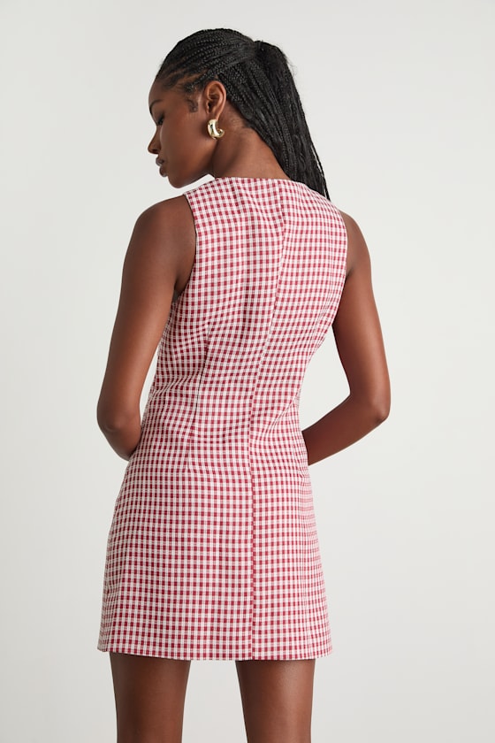 Aloriana Red Gingham Tweed Button-Front Mini Dress 2