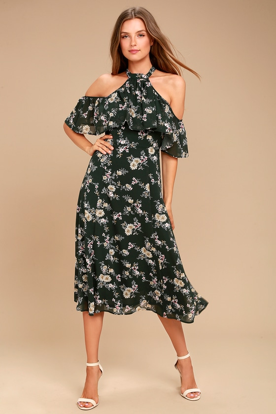 cold shoulder halter dress