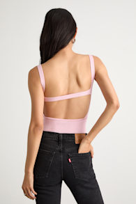 Emberlin Light Pink Ribbed Low-Back Sleeveless Bodysuit 2