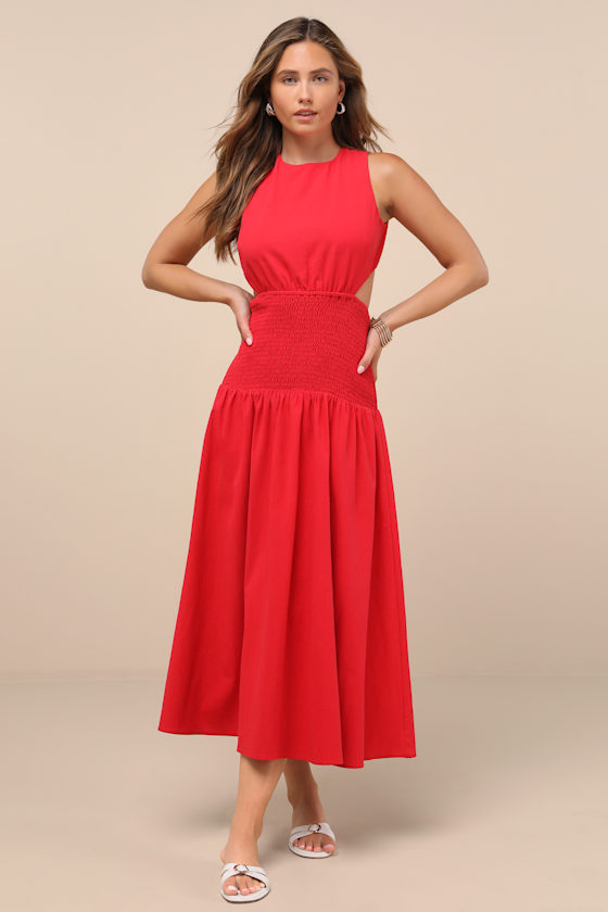 Melina Red Backless Drop Waist Midi Dress 2