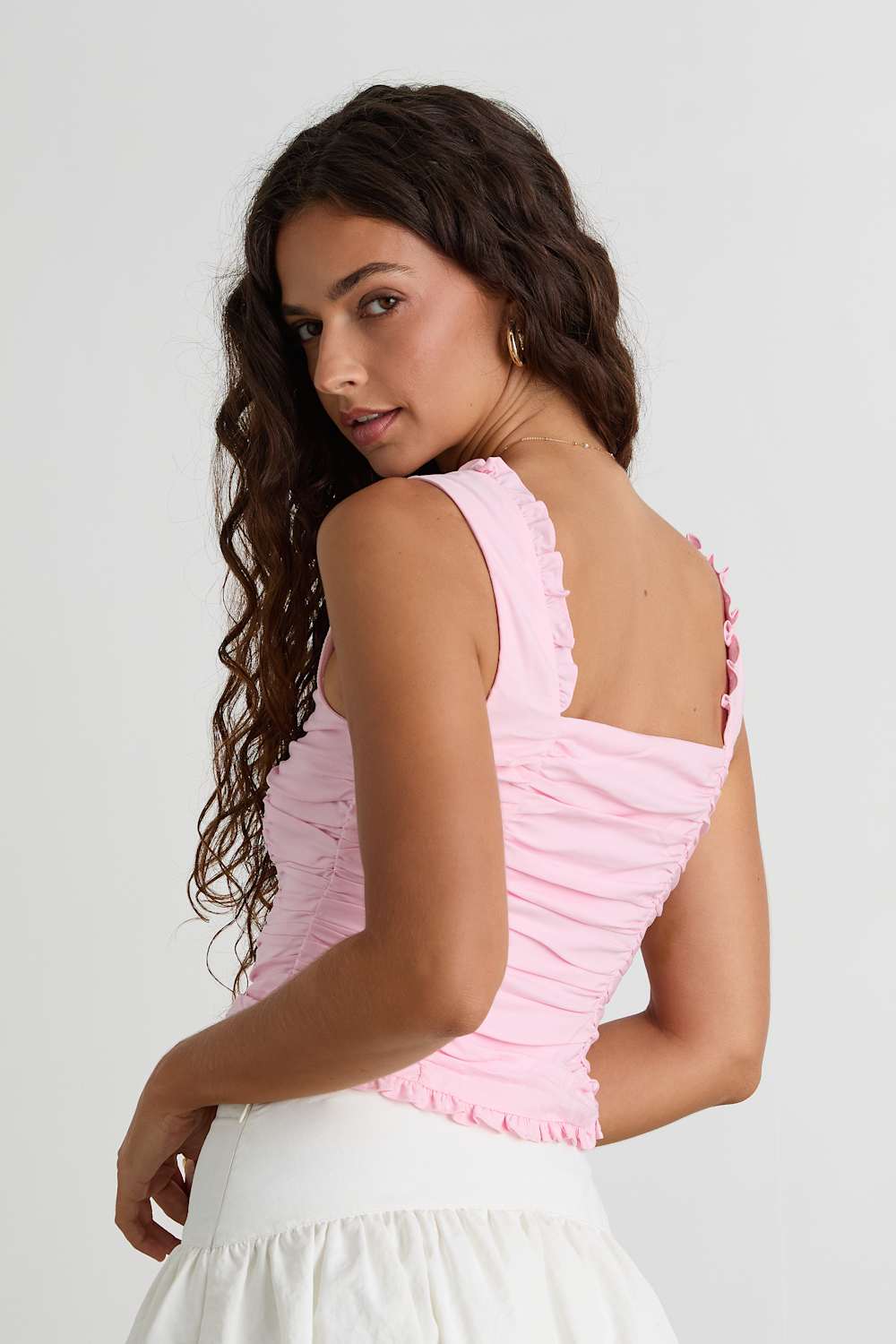 Rachael Light Pink Ruched Button-Front Tank Top