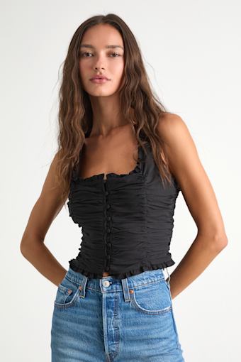 Rachael Black Ruched Button-Front Tank Top 1