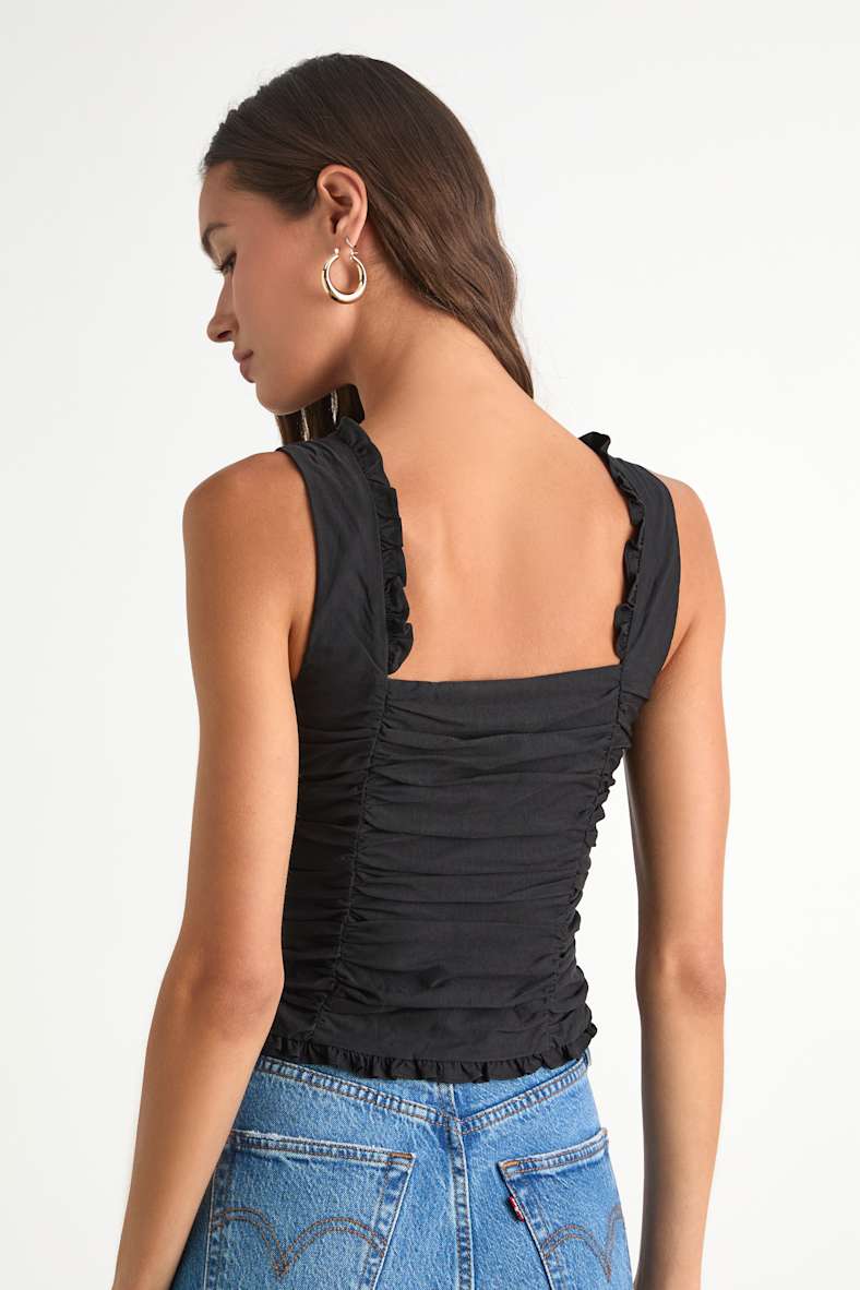 Rachael Black Ruched Button-Front Tank Top