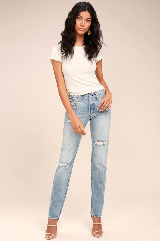 Levi's 501 Light Wash Distressed Jeans 5