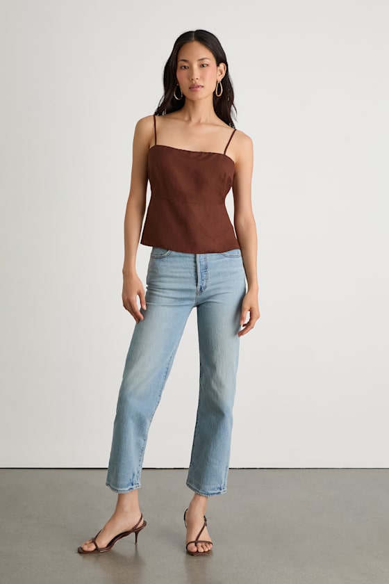 Brown Linen Tank Top - Tie-Back Tank Top - Backless Tank Top - Lulus