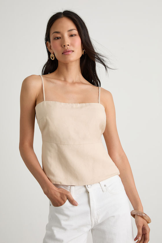 Beige Linen Tank Top - Tie-Back Tank Top - Backless Tank Top - Lulus