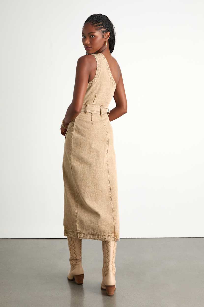khaki denim dress ASOS Design Denim Fitted Shirt Dress in khaki-Green