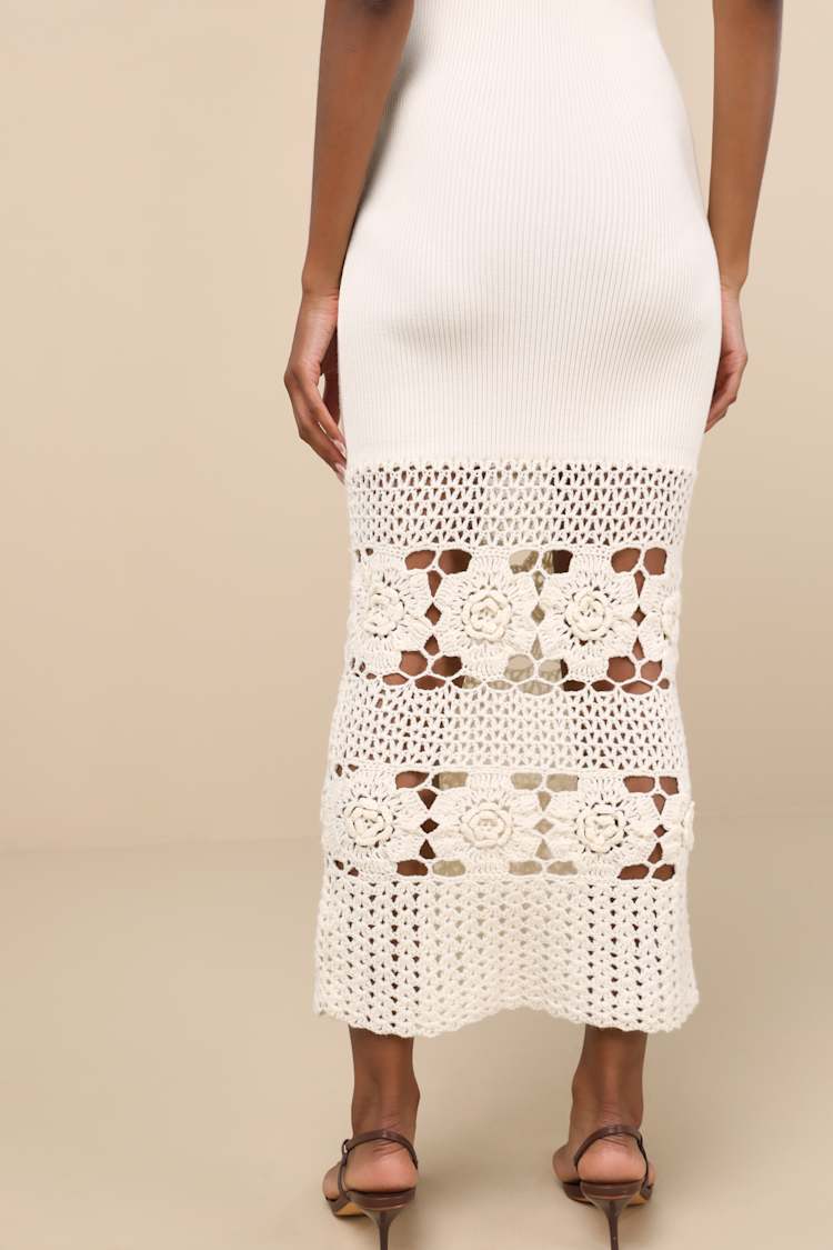 Breyla Ivory Ribbed Knit Sleeveless Sweater Midi Dress