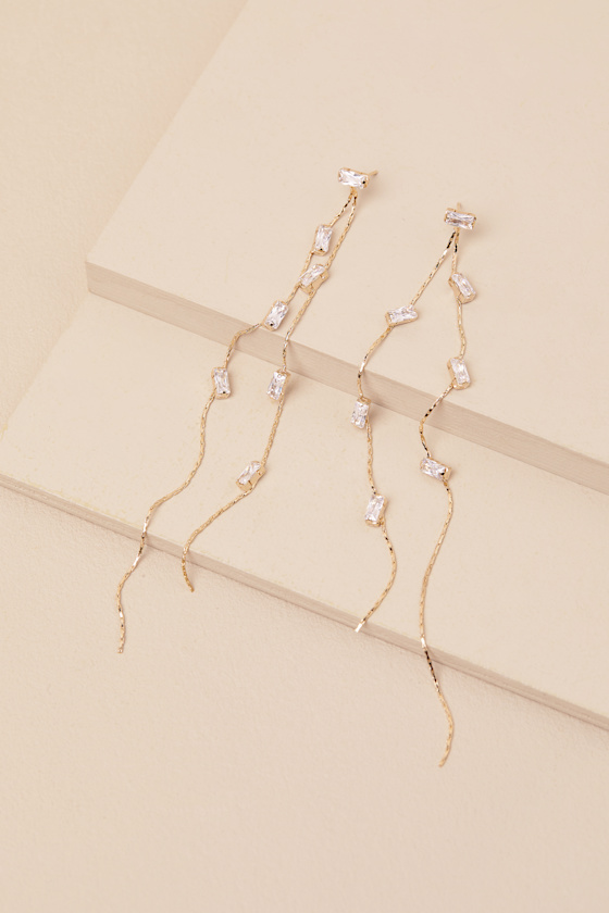 Rhalia Gold Chain Rhinestone Duster Earrings