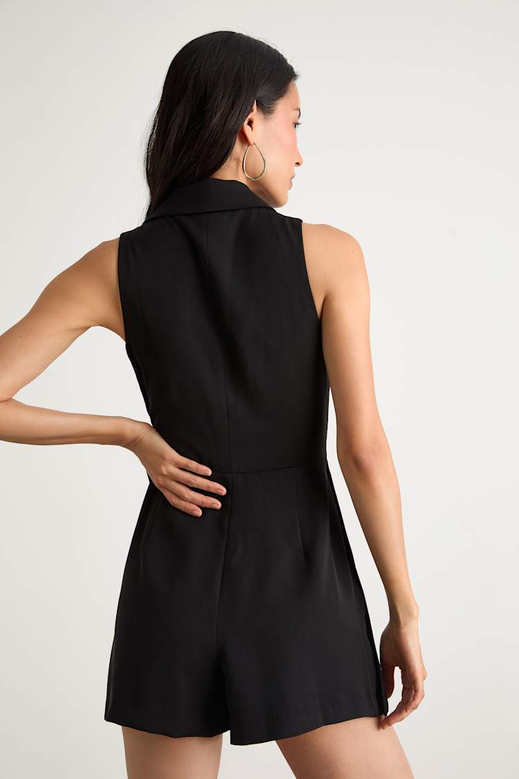 Angie Black Collared Wrap Belted Romper
