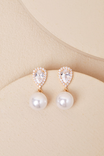 Miona Gold and White Pearl Rhinestone Drop Earrings 3