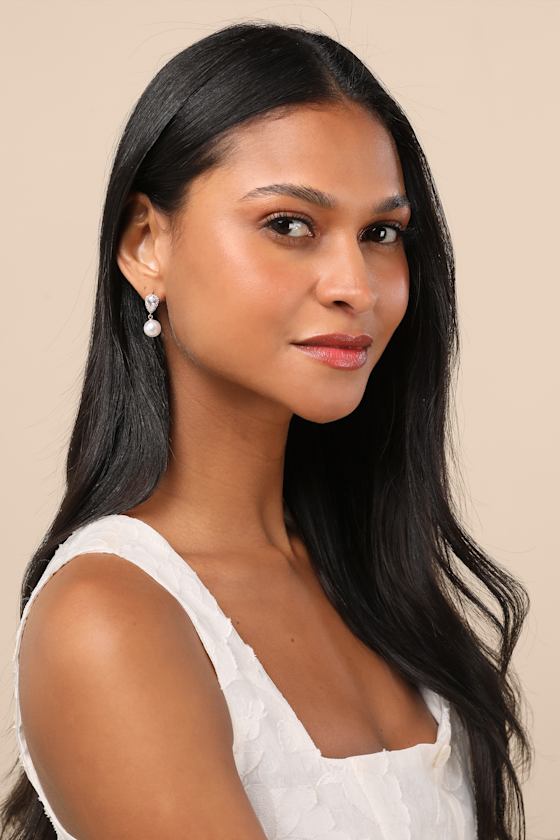 Miona Gold and White Pearl Rhinestone Drop Earrings - thumbnail 4