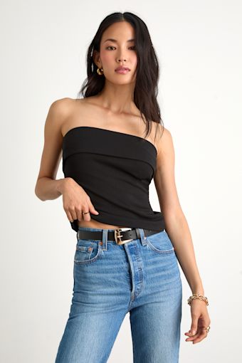 Nikora Black Ponte Knit Strapless Top 1