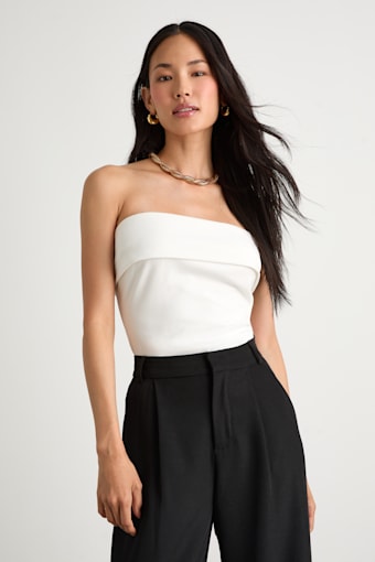Nikora White Ponte Knit Strapless Top 1