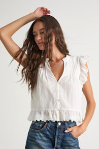 Annabelle Ivory Pleated Cotton Button-Up Top 1