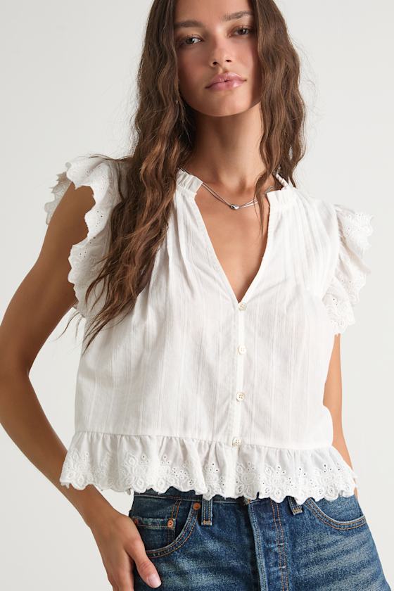 Annabelle Ivory Pleated Cotton Button-Up Top 2