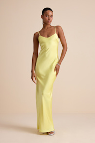 Janet Light Yellow Satin Slip Maxi Dress 1