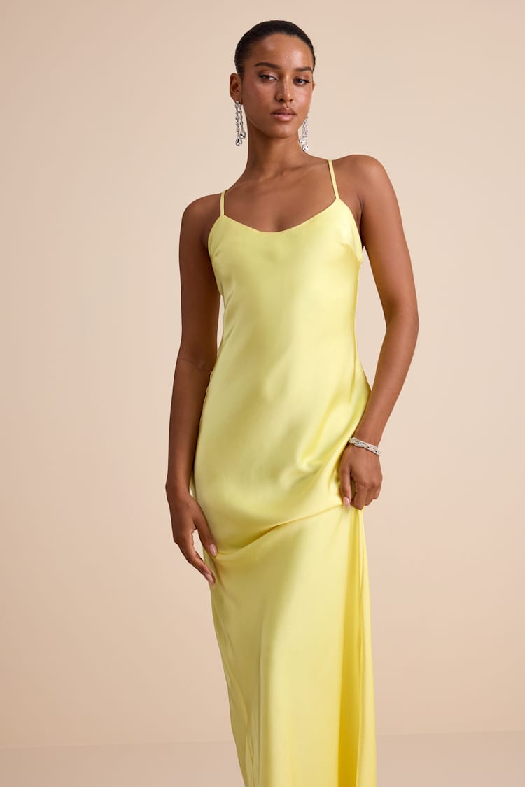 Light Yellow Satin Dress - Slip Maxi Dress - Low-Cut Back Dress - Lulus Light Yellow Satin Dress - Slip Maxi Dress - Low-Cut Back Dress - Lulus