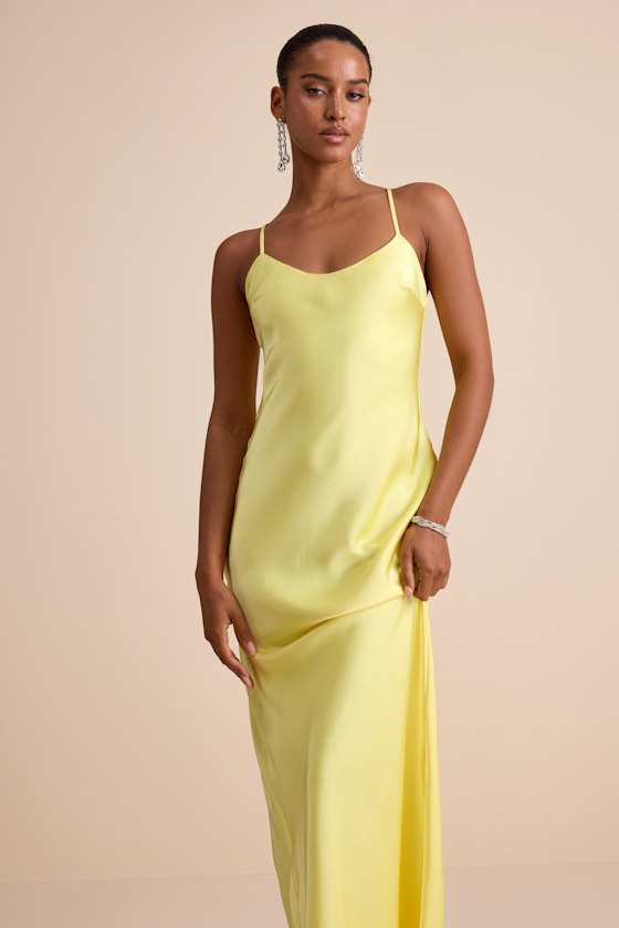 Janet Light Yellow Satin Slip Maxi Dress 2