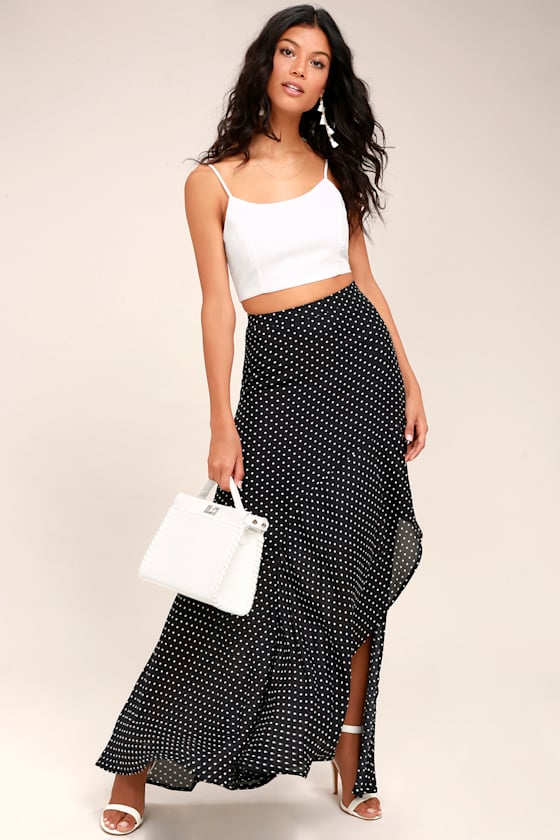 Confident Cosmopolitan Black Polka Dot Maxi Skirt 2