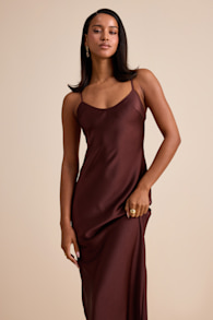 Janet Brown Satin Slip Maxi Dress 1
