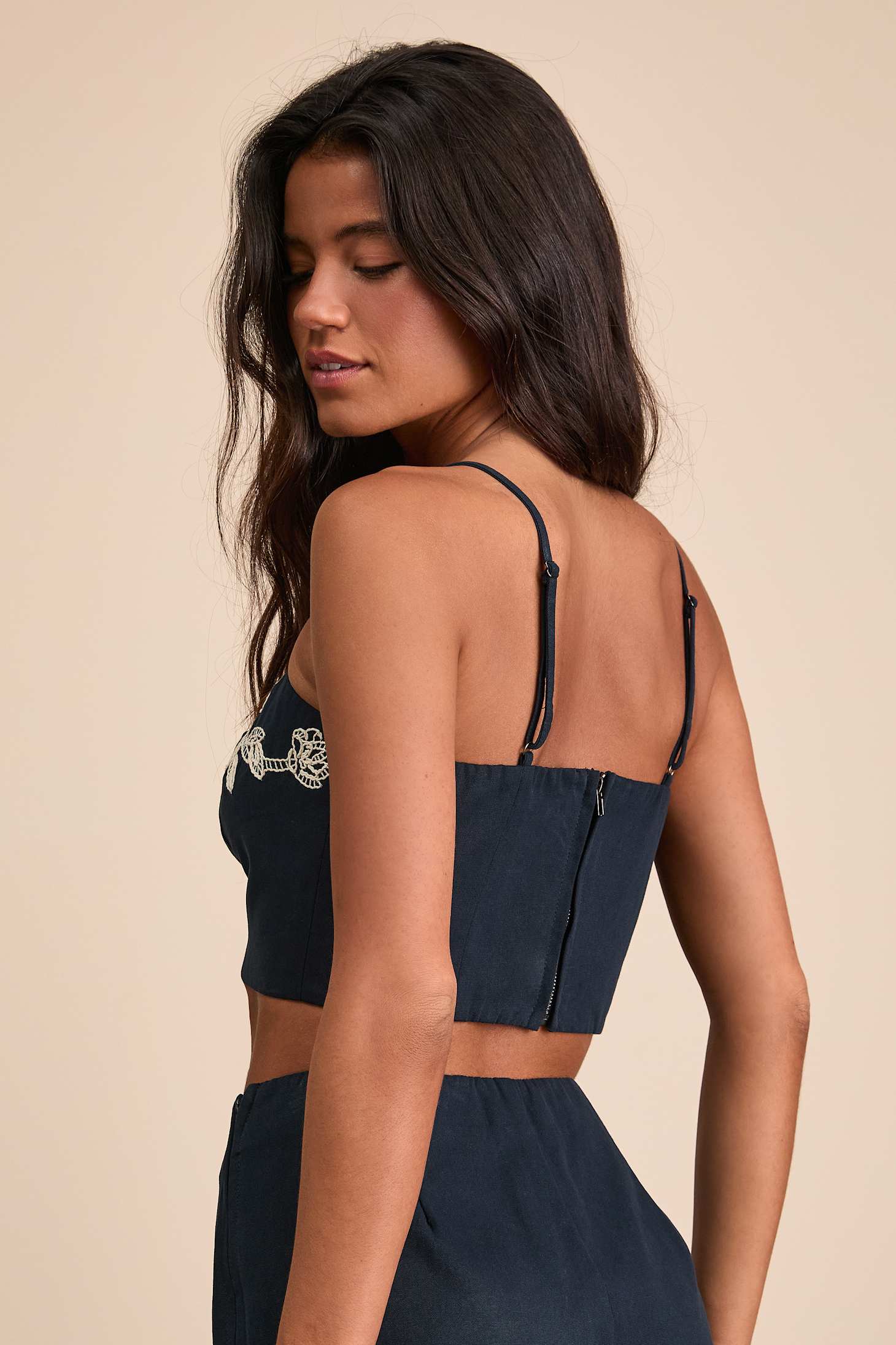 Sarella Navy Cotton Embroidered Cami Top