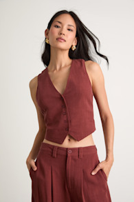 Suits You Perfectly Rust Brown Linen Vest 1