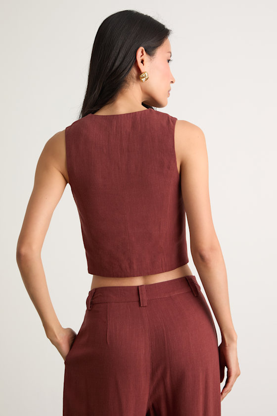 Suits You Perfectly Rust Brown Linen Vest 2
