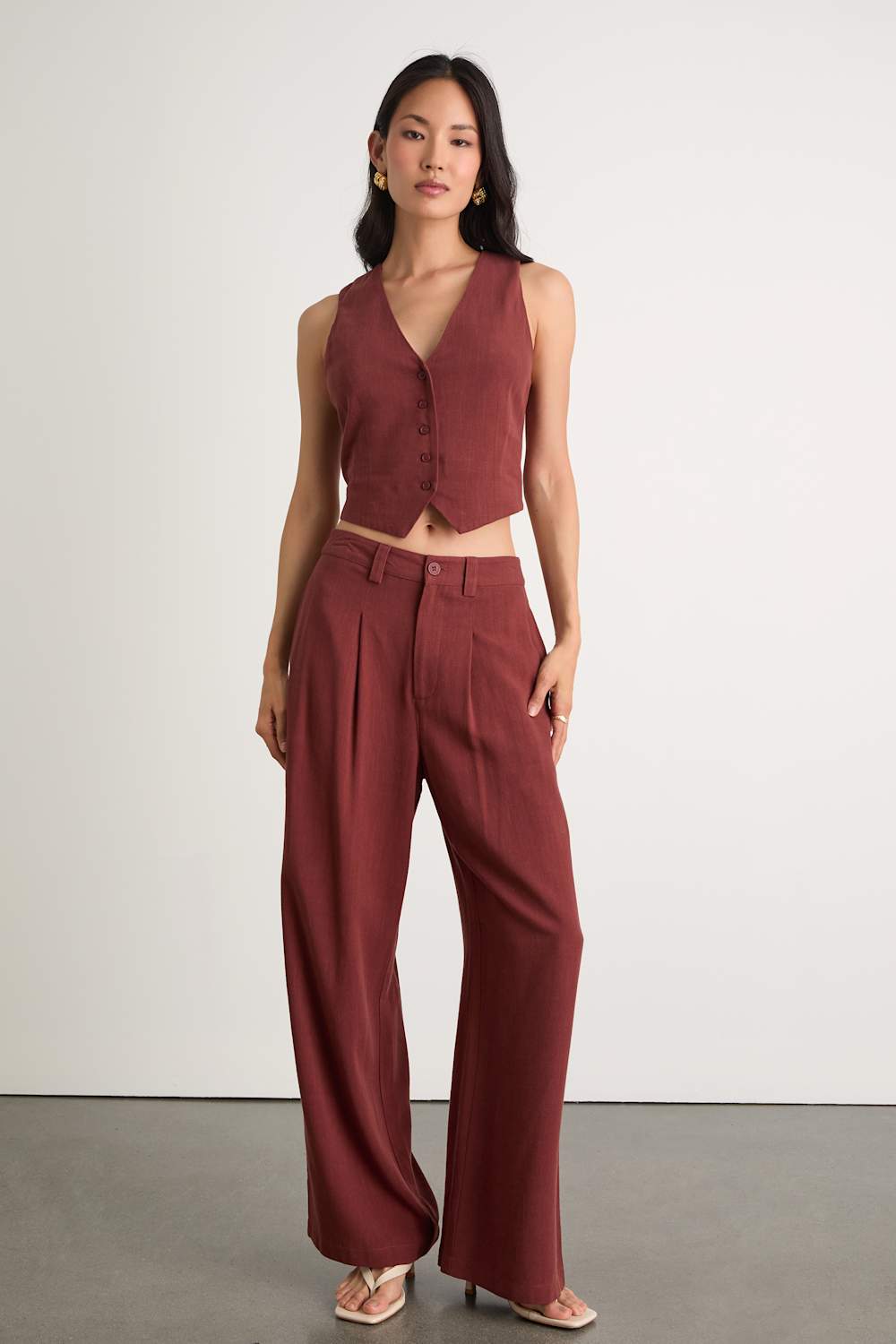 Suits You Perfectly Rust Brown Linen Vest