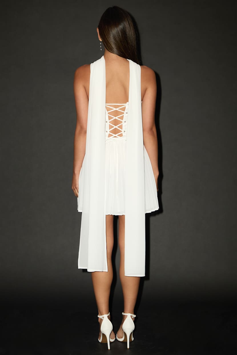 Laubrey White Floral Jacquard Mini Dress and Scarf Set