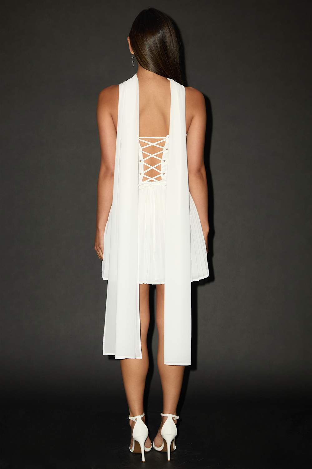 Laubrey White Floral Jacquard Mini Dress and Scarf Set