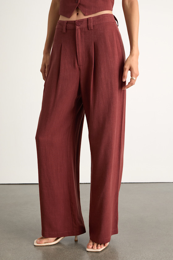 Suits You Perfectly Rust Brown Linen Wide-Leg Pants 2